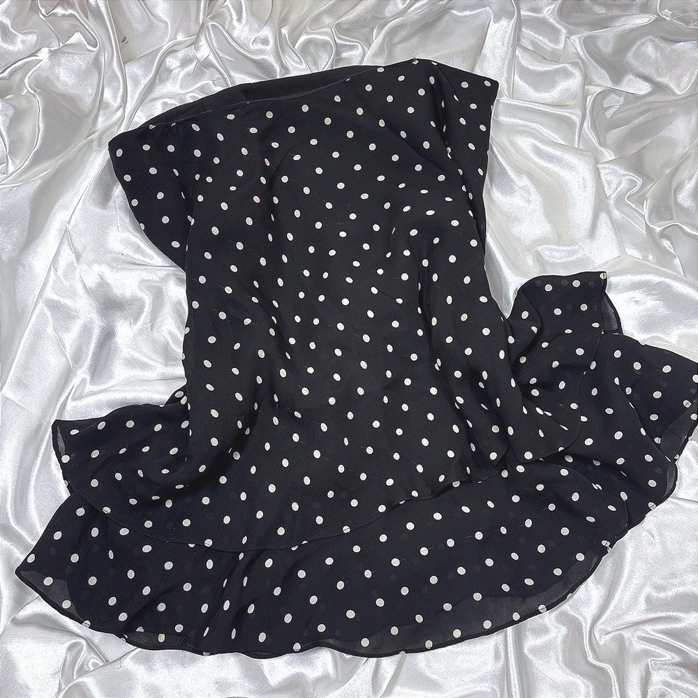 Vintage Silk Skirt Black Fair Polka Dot Ruffle Hem Jones New York Country 12